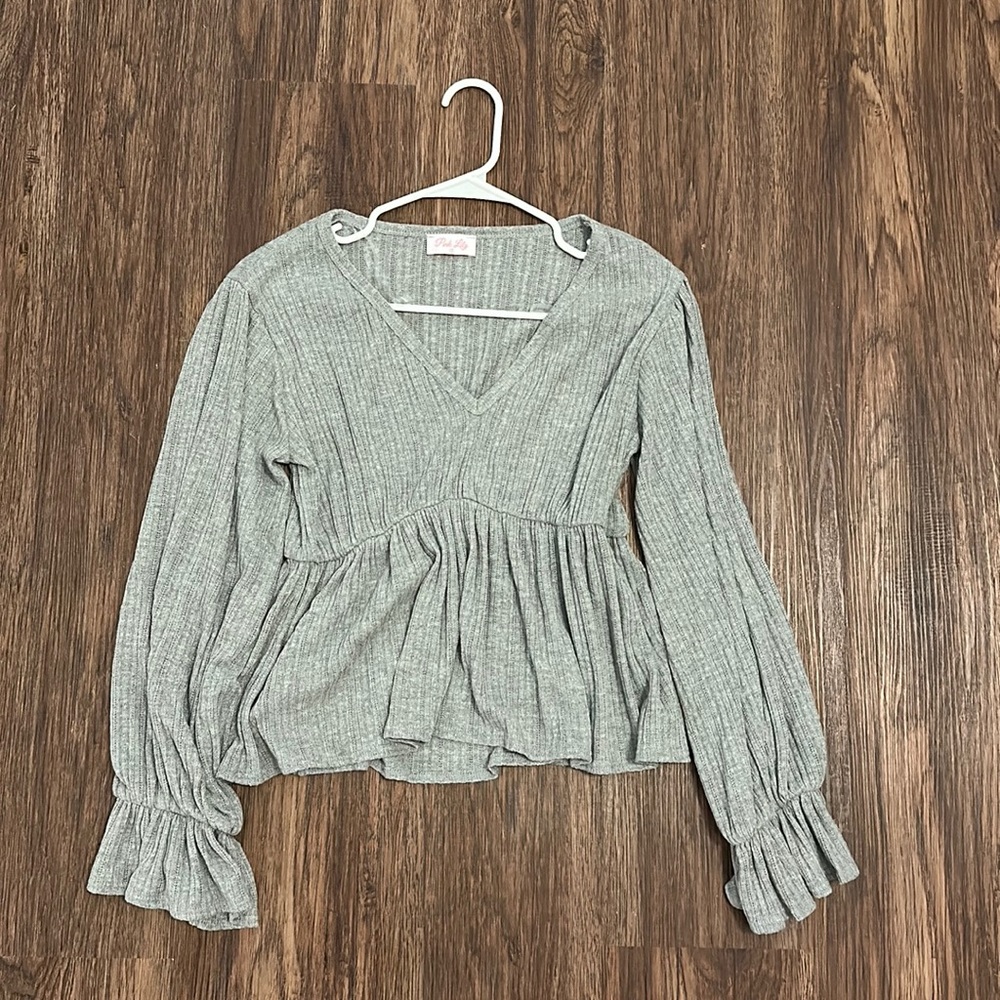 Pink Lily Peplum Top - Gray